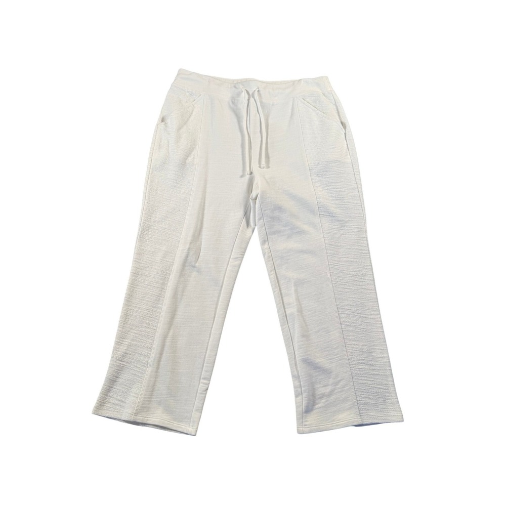 Chico's Women White Textured Side Panel Drawstring Crop Pants Relaxed Fit L